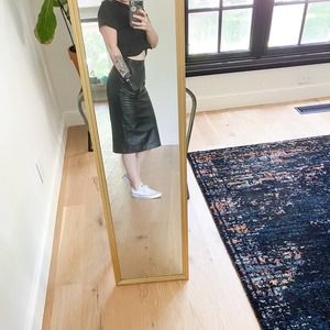 PELLE CUIR Women's Vintage Black Leather Midi Pencil Skirt with Pockets sz 10